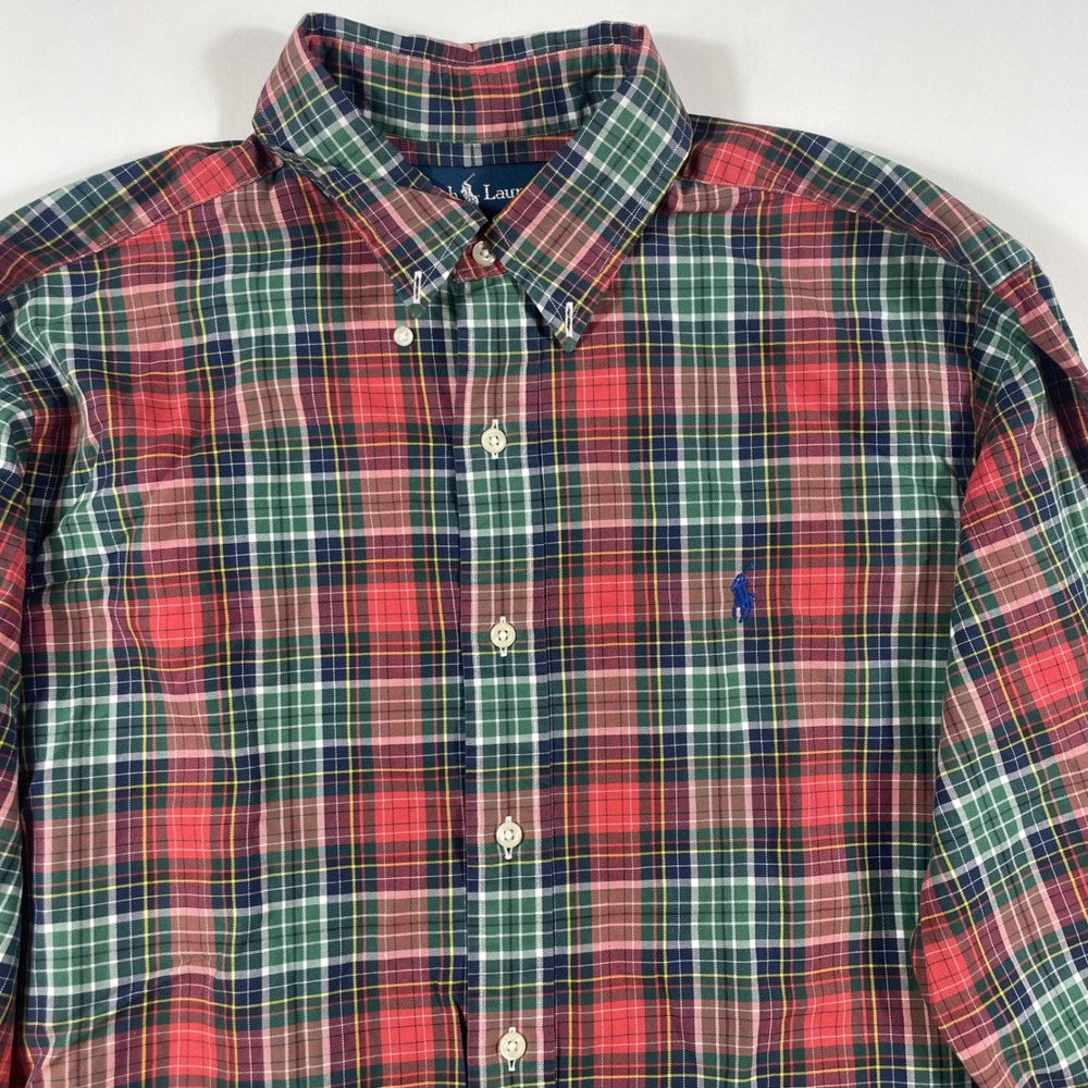 Ralph Lauren Button Down Shirt Mens Large Classic Fit Plaid Multi-color Long Slv
